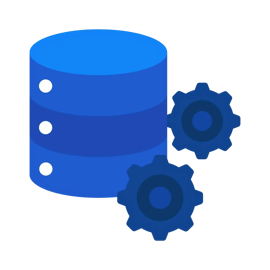Icon of a blue database with gears representing system configuration or data management.