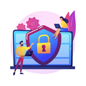 Digital padlock icon overlaying a network of app or document icons, representing secure data integration.