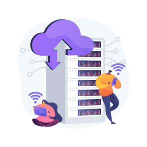 files uploading to cloud server, symbolizing automated backup storage.