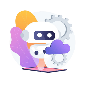 Robot holding a cloud symbol on a digital device.