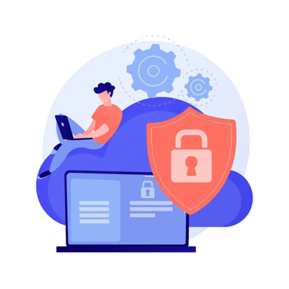Individual working on a laptop secured by cloud data protection.