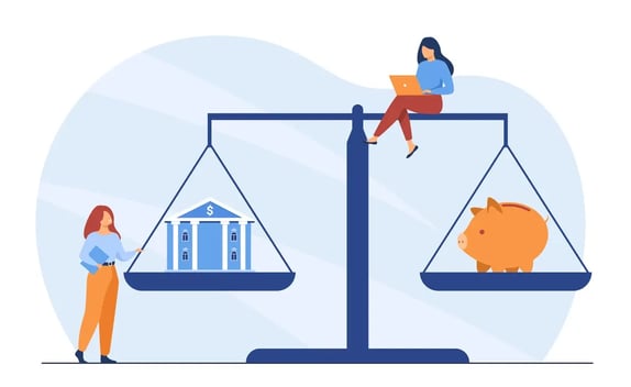 Image of two individuals, standing on opposite sides of a balanced scale. The scale symbolizes the concept of equilibrium and fairness, reflecting the blog's theme of balancing alignment and autonomy in organizational settings. The visual metaphor emphasizes the importance of equal contribution and balanced dynamics in teamwork and decision-making processes.