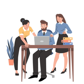 Team of employees working efficiently with the help of AI automation.