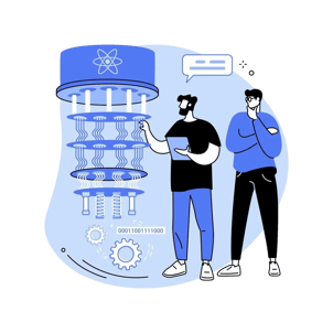Illustration of two people discussing a computing technology