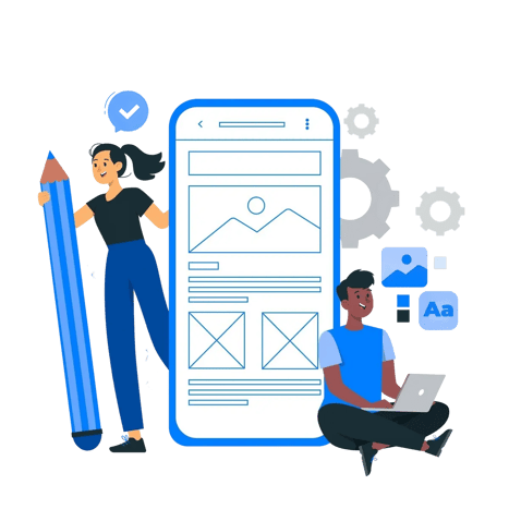 Designers collaborating on mobile app interface development.