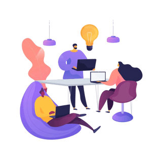 Team brainstorming with AI assistant presenting a project plan or roadmap on a laptops.