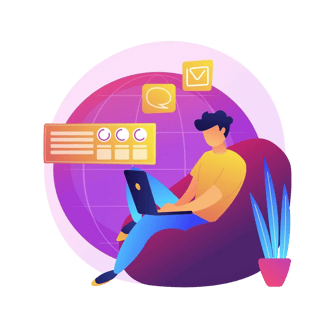 Progress concept illustration with code symbols, representing faster code reviews.