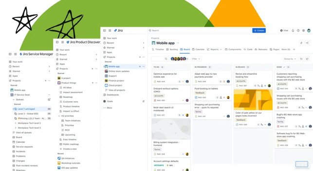 Jira board interface with the updated top bar and sidebar navigation